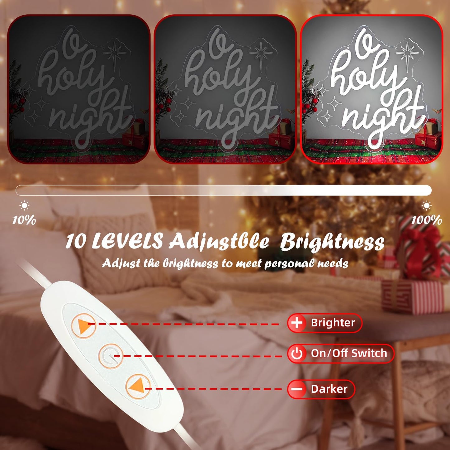 Jeanchrl O Holy Night Neon Sign Christmas Jesus Decorations LED Lights for Wall USB Powered Christian Christmas Neon Light Sign Winter Light Up Sign for Party Bedroom Kitchen O Holy Night Decor