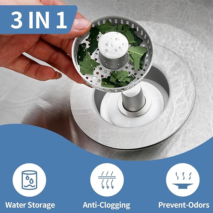 Sink Drain Strainer, Stainless Steel 3-in-1 Pop-up Sink Stopper