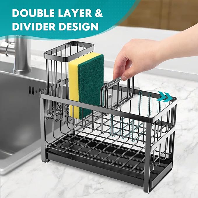 Sinnsally Kitchen Sponge Holder, 2 Tier Sink Caddy Organizer