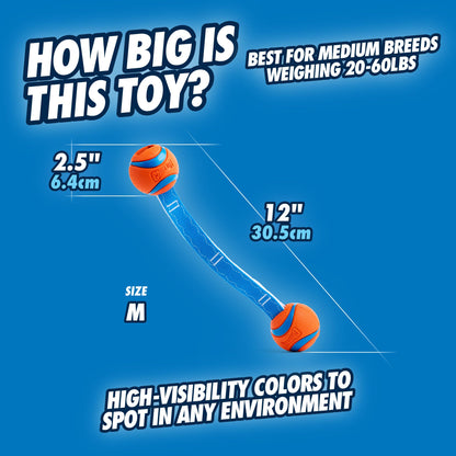 Chuckit! Ultra Tug Duo Dog Toy With Two Rubber Balls Tug Of War Interactive Fetch Toy for Dogs, Medium