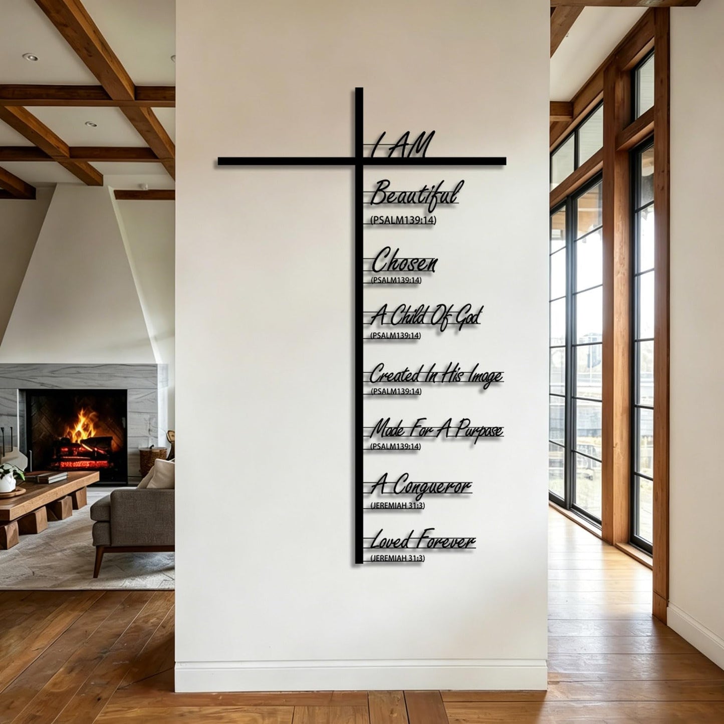 vinwipe Cross and Bible Verse Metal Wall Art, I Am Cross Metal Wall Decor, Christian Wall Art, Faith Decorations for Living Room, Dining Room (Gold, 30"x18"/76x46cm)