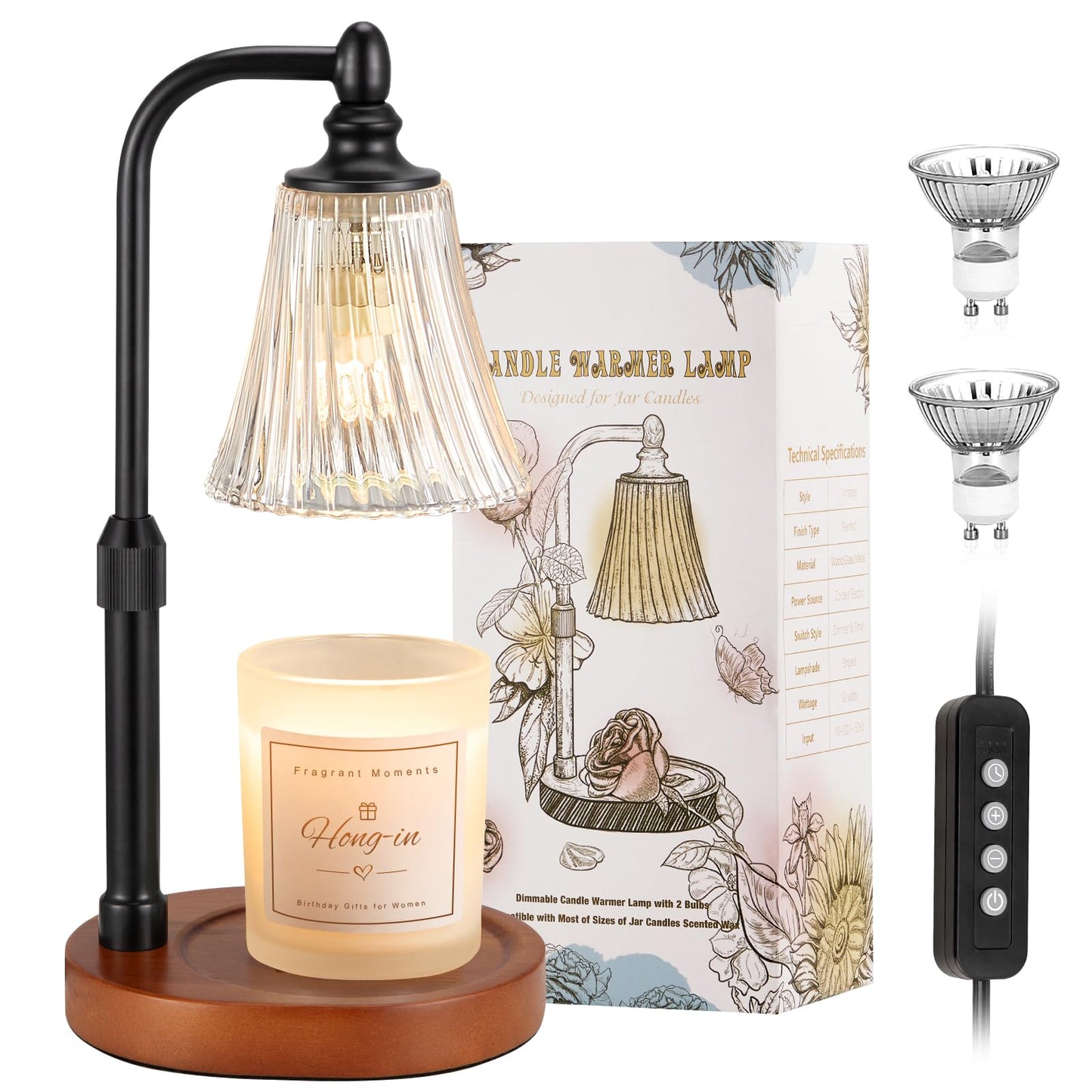 Black Walnut Candle Warmer Lamp with Timer Dimmable,Birthday Gifts for Women,Adjustable Height Wax Melt Warmer for Jar Candles,House Warming Gifts New Home,Ideal for Office,Dorm,Bedroom Home Decor