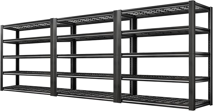 REIBII Garage Shelving 3200LBS, 5-Tier Storage Shelves, Adjustable Industrial Metal Shelving Unit for Garage, Basement, Pantry, Warehouse,Commercial, 36" W x 16" D x 72" H, 3 Pack