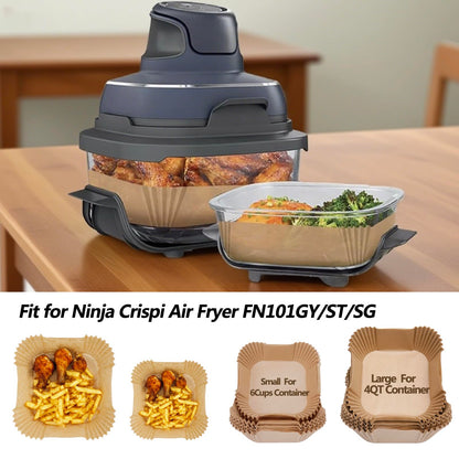 Air Fryer Disposable Paper Liner, 100PCS Food Grade Parchment Liners for Ninja DZ201,Ninja Foodi Dual Air Fryer Accessories Baking Paper (9 * 6, Natural)