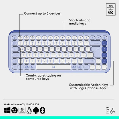 Logitech POP ICON Keys Wireless Bluetooth Keyboard, Comfortable Typing, Programmable Keys, Easy-Switch Between up to 3 Devices, for Laptop, Tablet, PC – Rose and Off-White