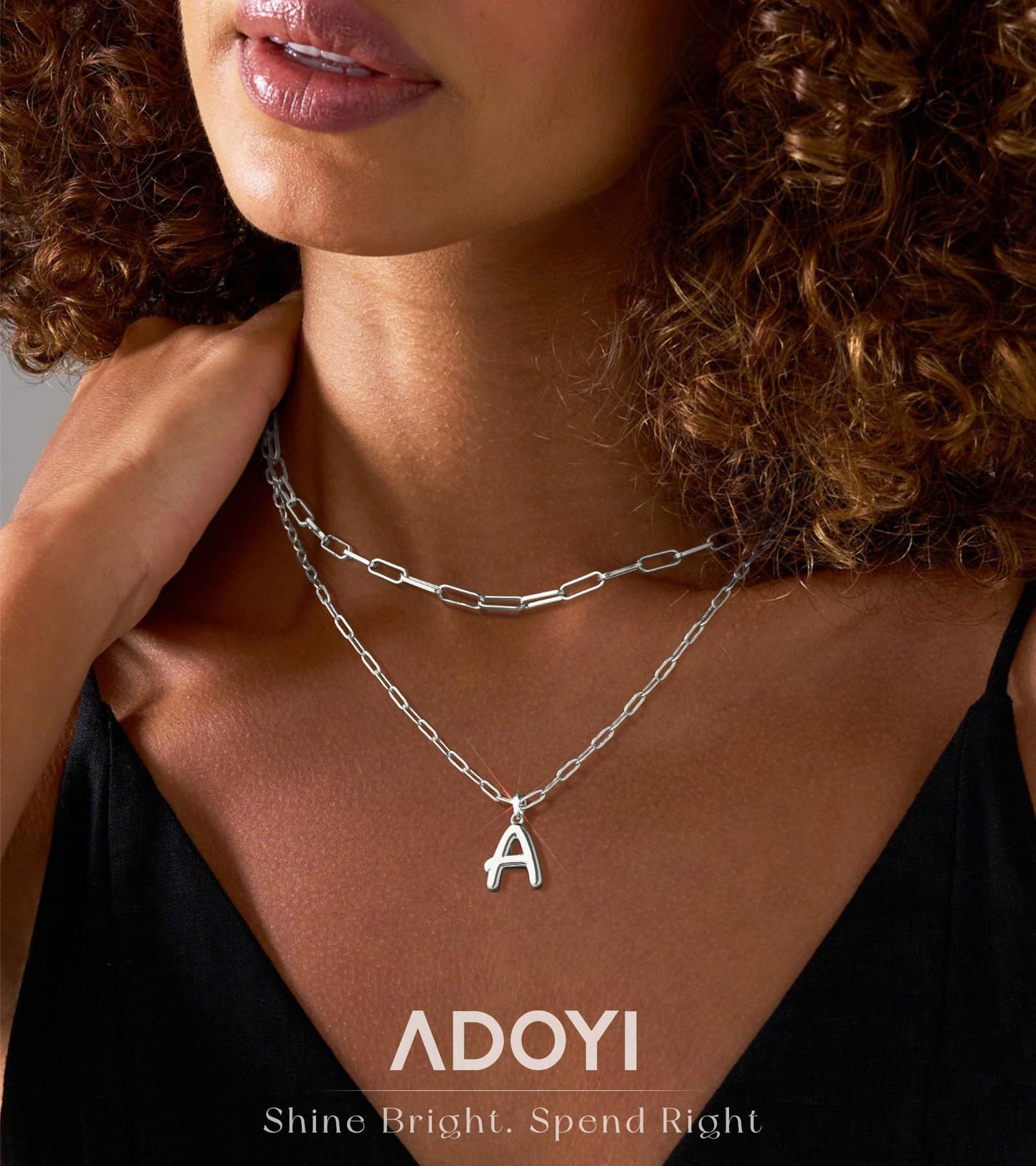 adoyi Silver Initial Necklace for Women 14k Gold Plated Layered Bubble Letter Necklaces Trendy Jewelry Chain Name S Pendant Necklace Stack Birthday Valentines Gifts