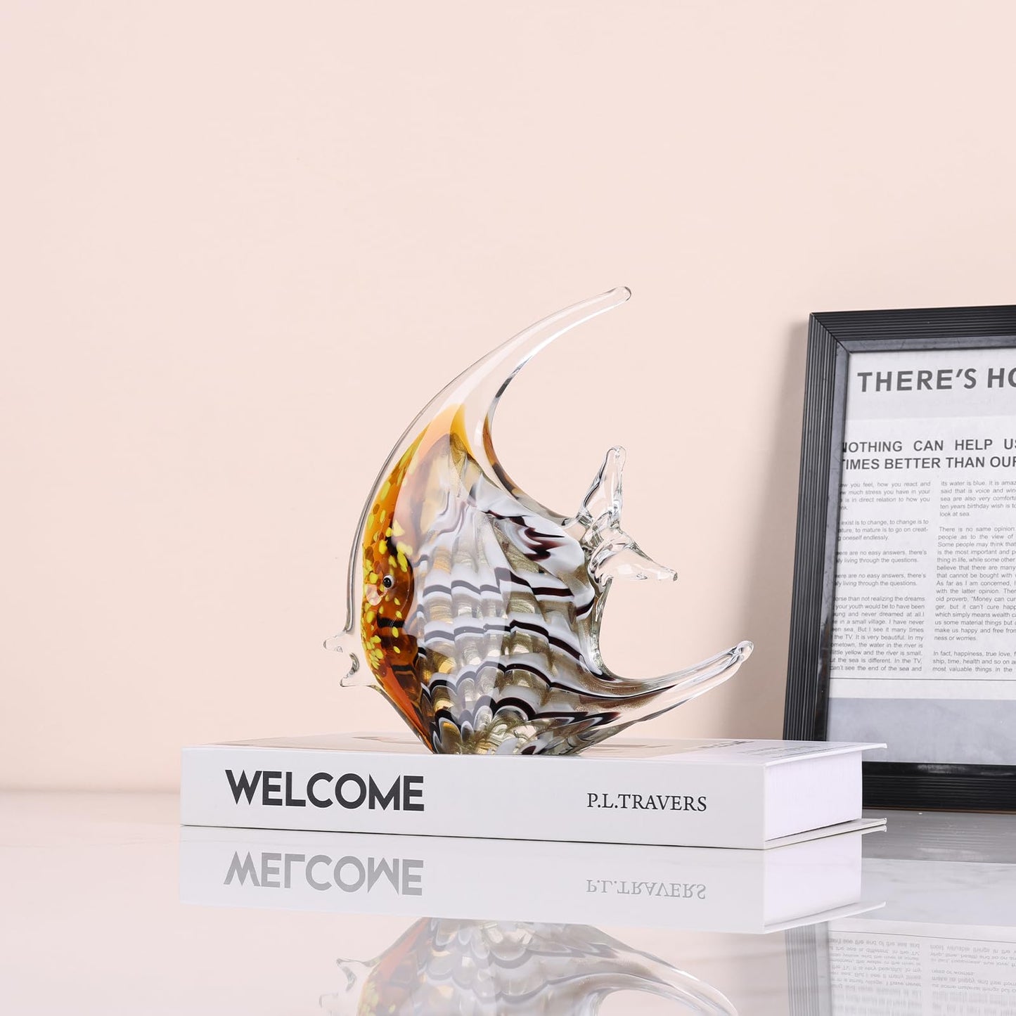 DOVDOV Hand-Blown Glass Fish Decorative Sculpture, Amber Ocean Glass Art Decor, Coastal-Themed Ornament, Suitable for bedrooms, Offices, Coffee Tables, and TV Consoles, Marine Animal Sculpture Art.