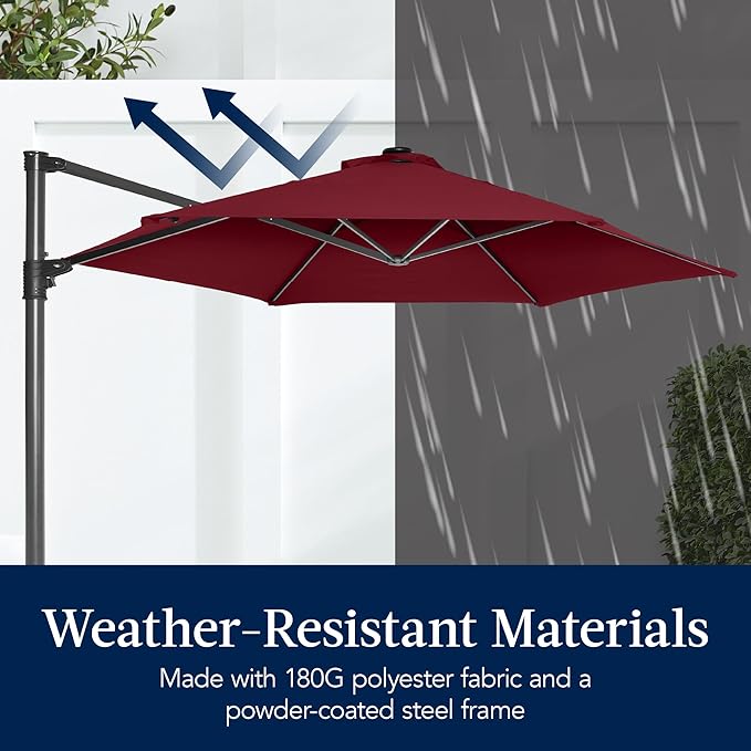 Best Choice Products 10ft Offset Cantilever Hanging Market Patio Umbrella, Smooth 360° Rotation, 8 Sturdy Ribs, Easy Adjustment - Burgundy