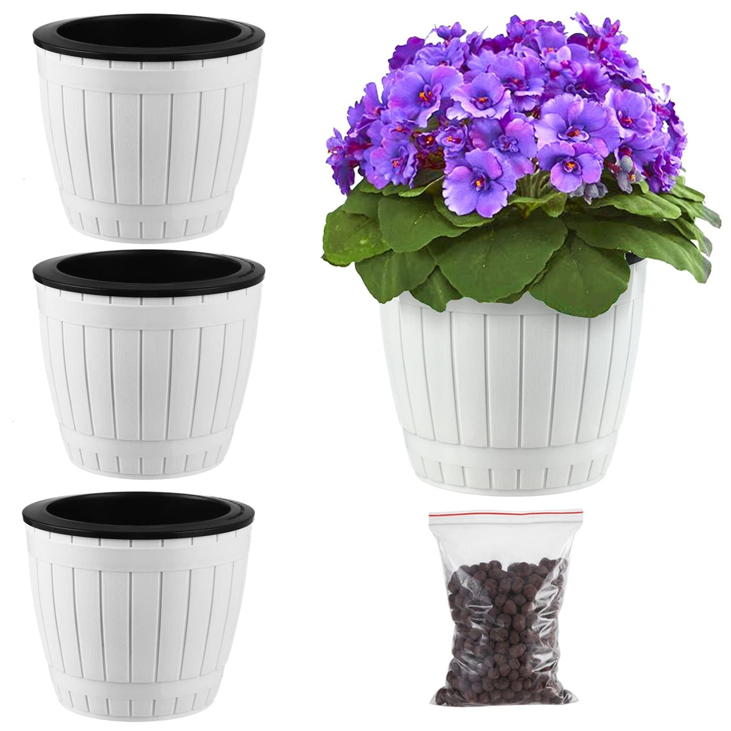 3 Packs 6.5 Inches Self Watering Pots for Indoor Plants Large Plastic African Violet Pots Home Flower Pot Planters for Devil's Ivy, Spider Plant, White
