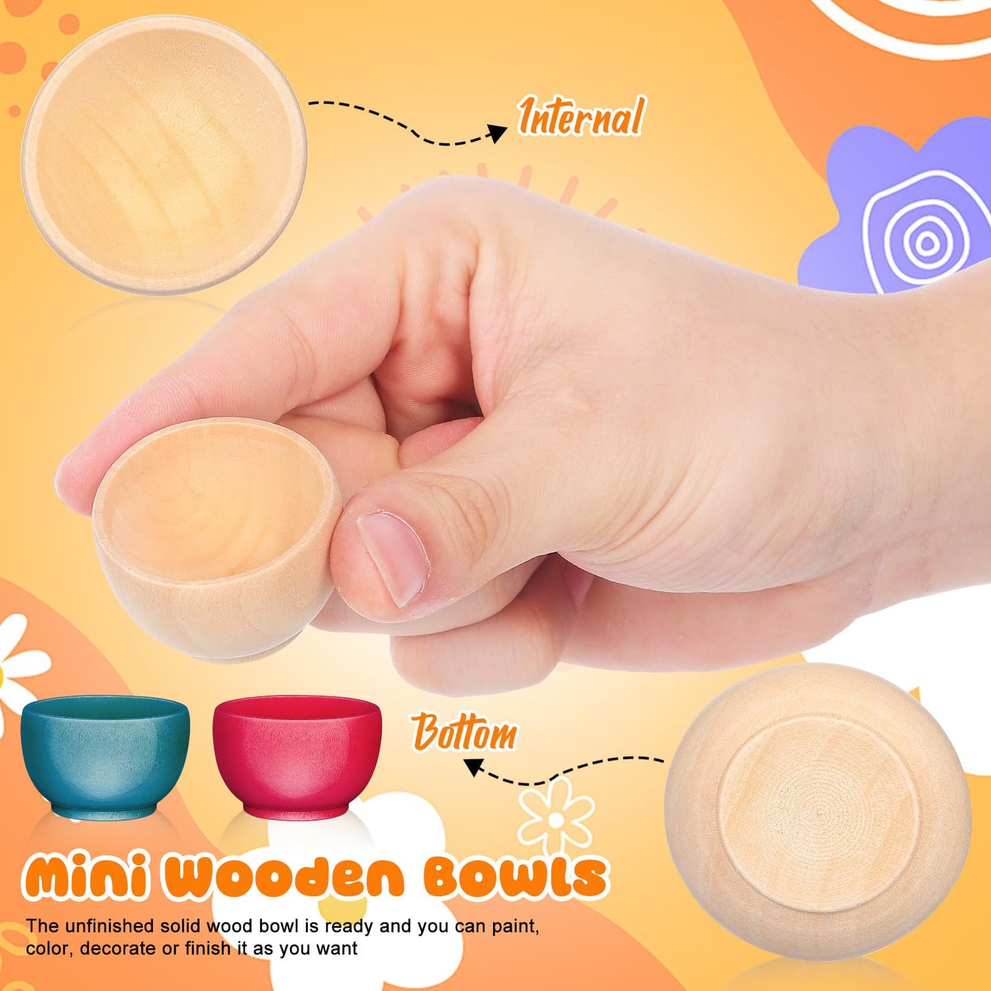 Didiseaon 12 Pcs Unfinished Wooden Pinch Bowls 1.49In Small Wood Bowls for Dipping Sauce Nuts Snacks DIY Craft Painting Home Decoration Art Projects
