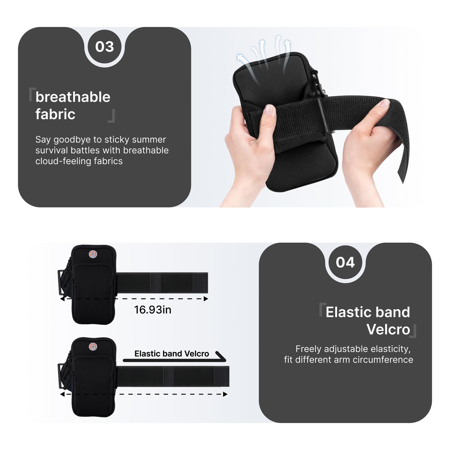 Running Armband, Adjustable Sports Band for Jogging, iPhone Workout Armband, Cell Pouch for Exercise Men Women (Black)