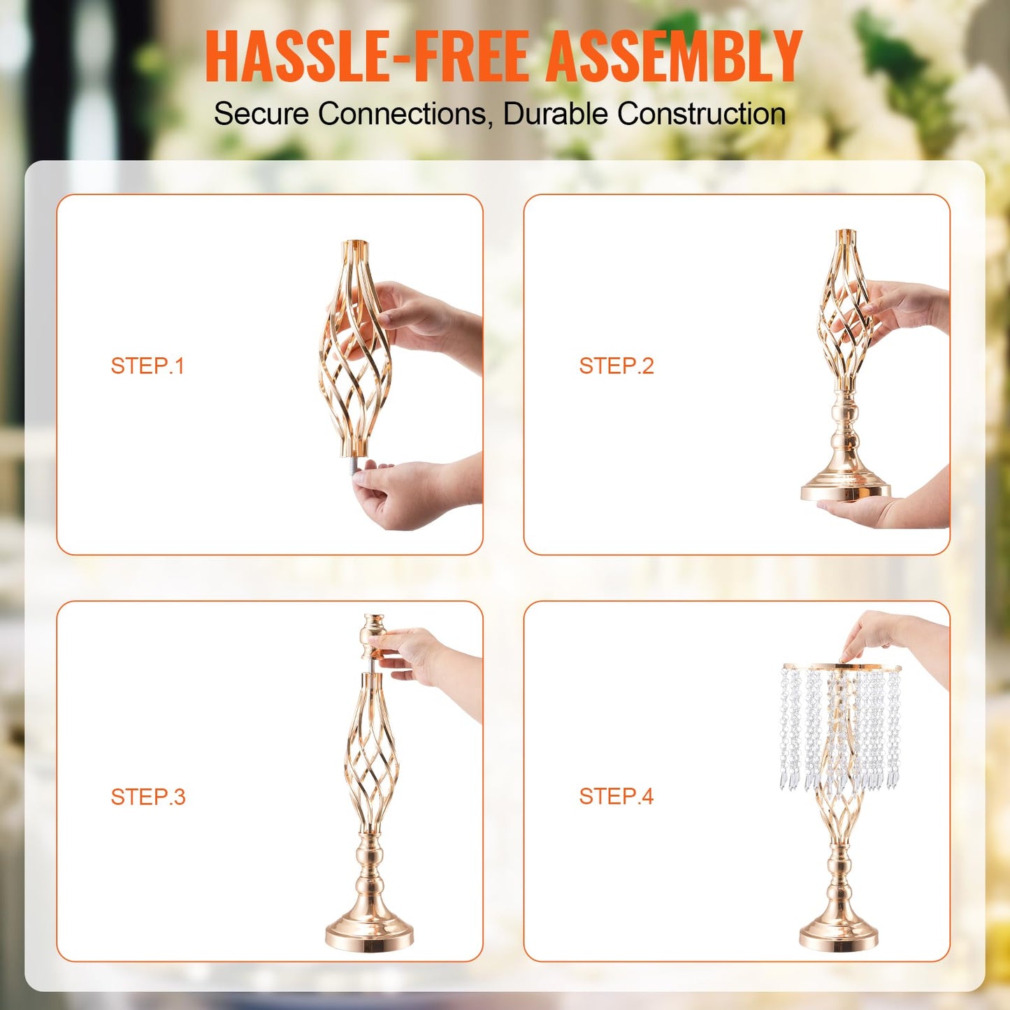 VEVOR Metal Wedding Centerpiece Gold,Crystal,12PCS 49cm/19.3”