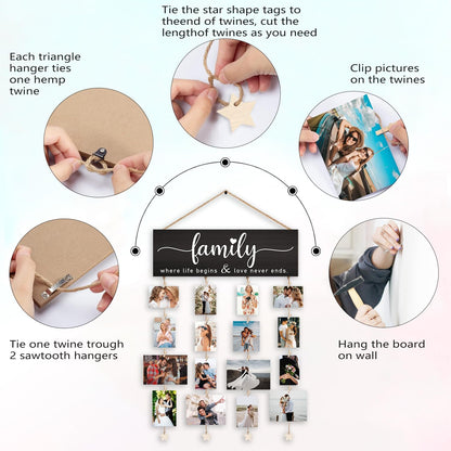 Orchroma Picture Frames Collage Photo Hanging Display Picture Board,Family Picture Frames Collage Wall Decor,Family Where Life Begins and Love Never Ends,Home Living Room Bedroom Wall Decor (Black)