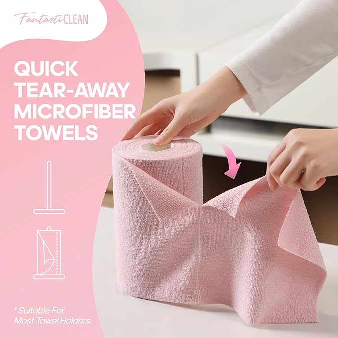 Fantasticlean Microfiber Cleaning Cloth Roll -60 Pack, Tear Away Paperless