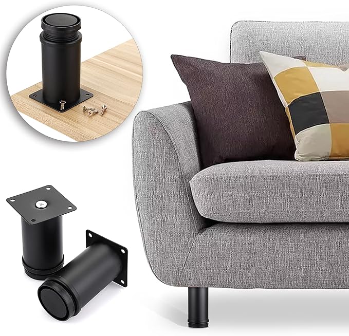 OwnMy 4PCS 4 Inch Furniture Legs Feets Metal Cabinet Legs, Adjustable Round