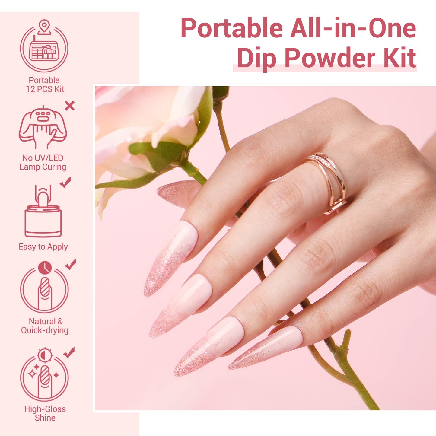 AZUREBEAUTY Dip Powder Nail Kit Starter, All Season Skin Tone Nude Brown 4 Colors Acrylic Dip Powder Liquid Set with Base/Top Coat Activator for French Nail Art Manicure DIY Salon Gifts