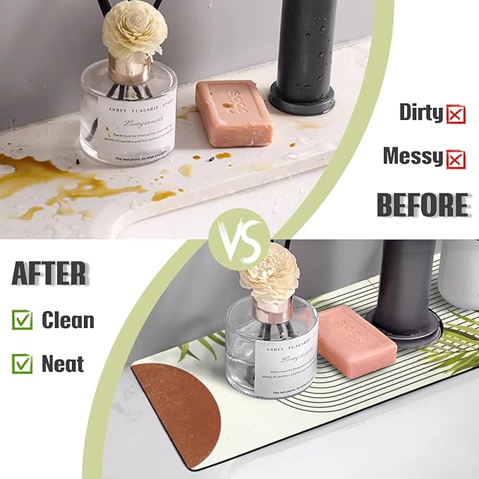 Sink Faucet Absorbing Mat, 2 Pack Drying Mat Around Faucet Sink Splash Guard
