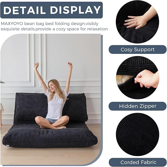 MAXYOYO Folding Sofa Bed, Extra Thick and Long Floor Sofa Convertible Sleeper