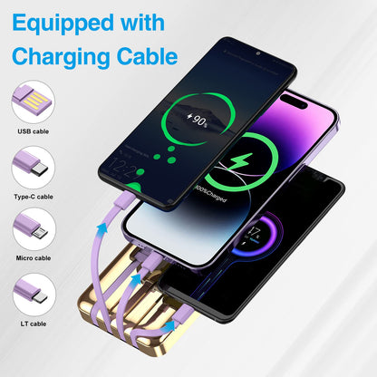 Portable Charger with Built-in Cable,12000mAh 22.5W Fast Charging Small Power Bank,USB C Input/Output with Smart LED Display,External Battery Pack for iPhone,Tablet,Samsung