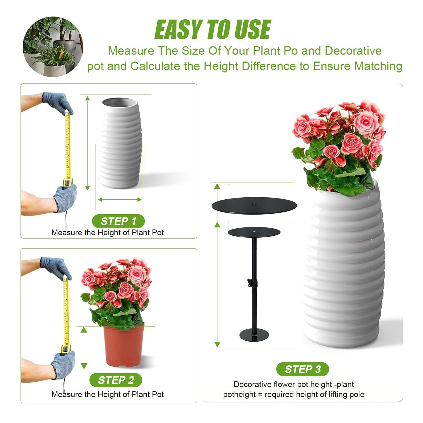 Funvalley Surperfect Adjustable Plant Riser for Inside Pots - 9.5-20.5" Lift Kit Planter Insert, Plant Lift Inserts Pot Risers for Indoor Outdoor Tall Taper Planter Container
