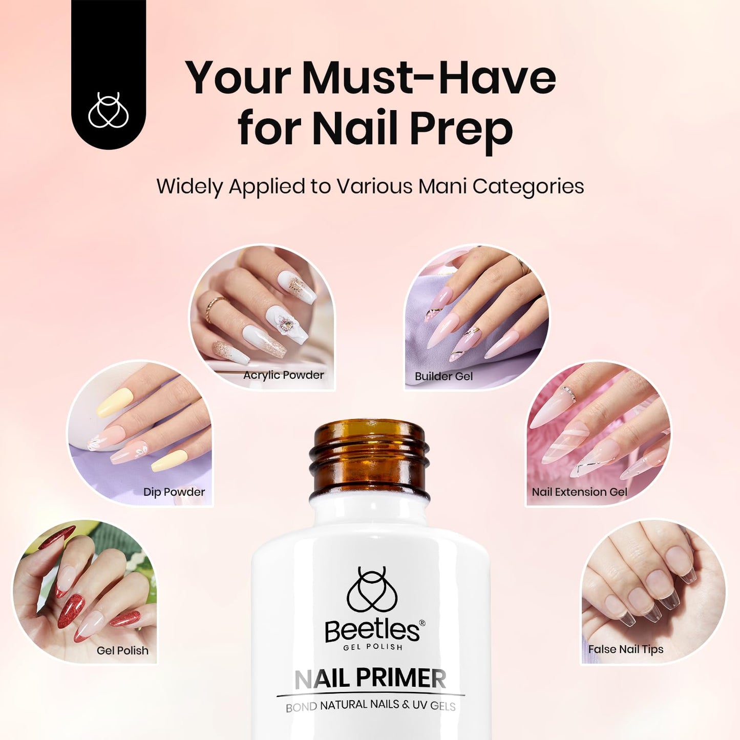 Beetles Nail Prep Kit Nail Dehydrator and Primer Nail Care Tool Kit 20ml Large Capacity Acid-Free & Hema-Free Dehydrate Bond Primer with Manicure Tools for Acrylic Nail Gifts for Women