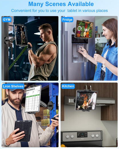 Kolasels Magnetic Tablet Holder with Adjustment Arm, Heavy Duty Metal Magnetic Tablet Mount for Cabinet/Fridges/Whiteboard/Gym Equipment/Metal Surface/Gym, Compatible with iPad, iPhone, 4-13" Devices