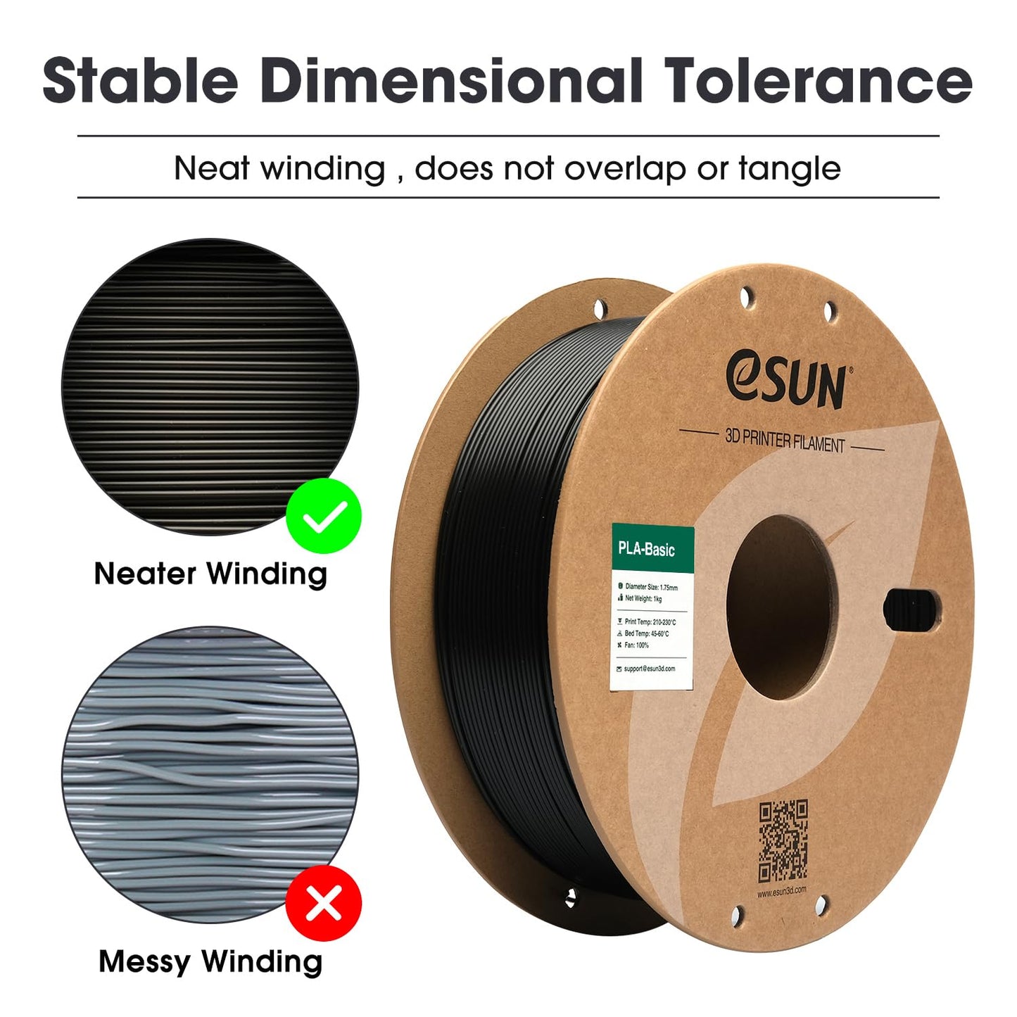 eSUN PLA Filament 1.75mm, PLA Basic Dimensional Accuracy +/- 0.05mm, 1KG Spool (2.2 LBS) Speedy Filament for 3D Printers,Black
