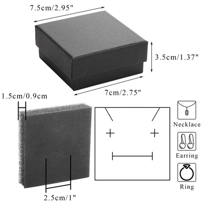 Fasmov Kraft Jewelry Boxes, 36 Pack 2.95 x 2.95 x 1.37 Inch Square Cardboard Jewelry Gift Box Necklace Ring Earring Kraft Box for Jewelry Set with Foam Insert, Black