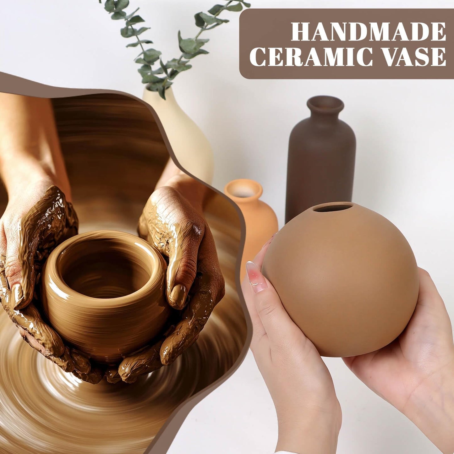 Ceramic Vase Set of 4 Modern Farmhouse Decor Vases for Home Table Centerpiece - Rustic Flower Vases for Living Room Kitchen Shelf Bedroom Office Bathroom Dining and Coffee Table Decor