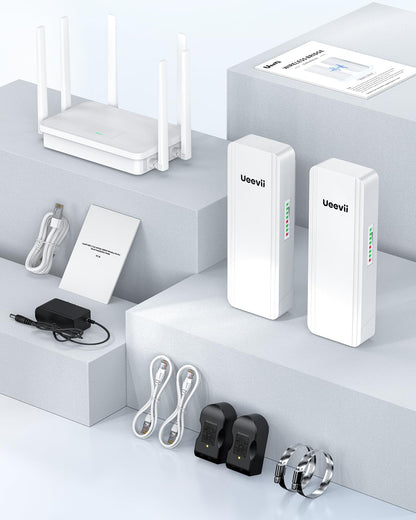 UeeVii Dual-Band Wireless Bridge Router Kit | 2.4G 5.8G WiFi Bridge | 5KM Point to Point Wireless Bridge Outdoor Network for Starlink Extender for Barn/Shop | IP65 Weatherproof | Plug & Play