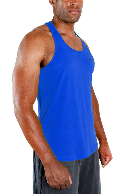 DEVOPS 3 Pack Men's Y-Back Dry Fit Muscle Gym Workout Tank Top (Large, Black/Navy/Blue)