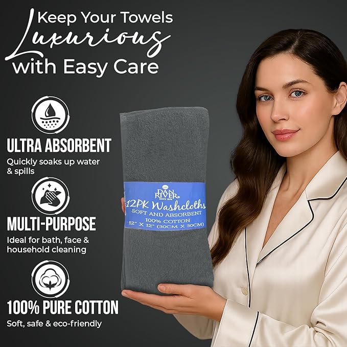DAN RIVER 12 Pack Wash Cloths for Showering