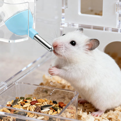 Magnetic Hamster Water Bottle Holder with Water Bottle, Adjustable Height Drop-Resistant Stand, Fits Bottles up to 2" Dia, Universal for Small Pets (Hamsters, Gerbils, Mice), Hamster Cage Accessories