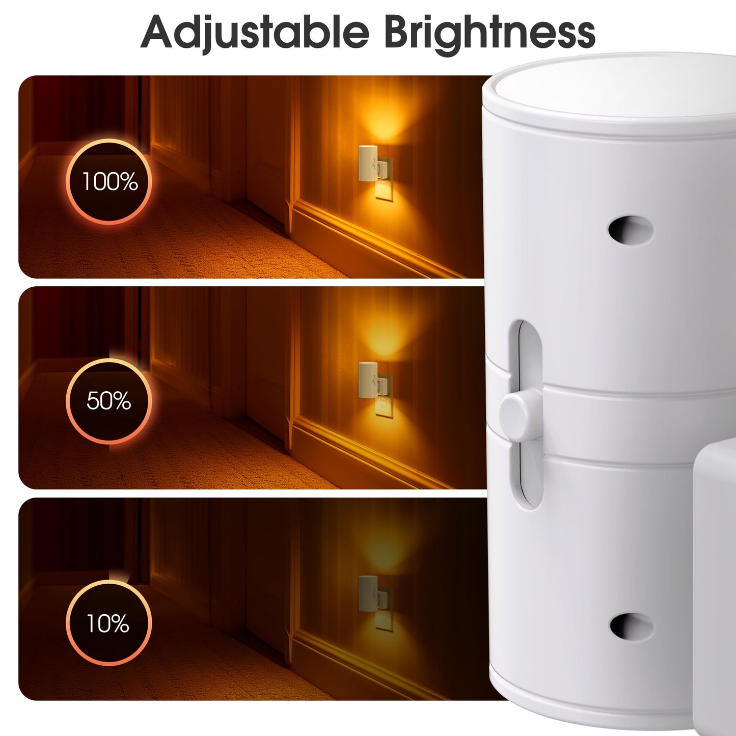 Briignite Night Lights Plug into Wall, Modern LED Night Light Plug in, Dusk to Dawn Sensor, Soft White 3000K, 0-100LM Adjustable Brightness, Dimmable NightLight for Hallway, Bedroom, Stairway, 2 Pack