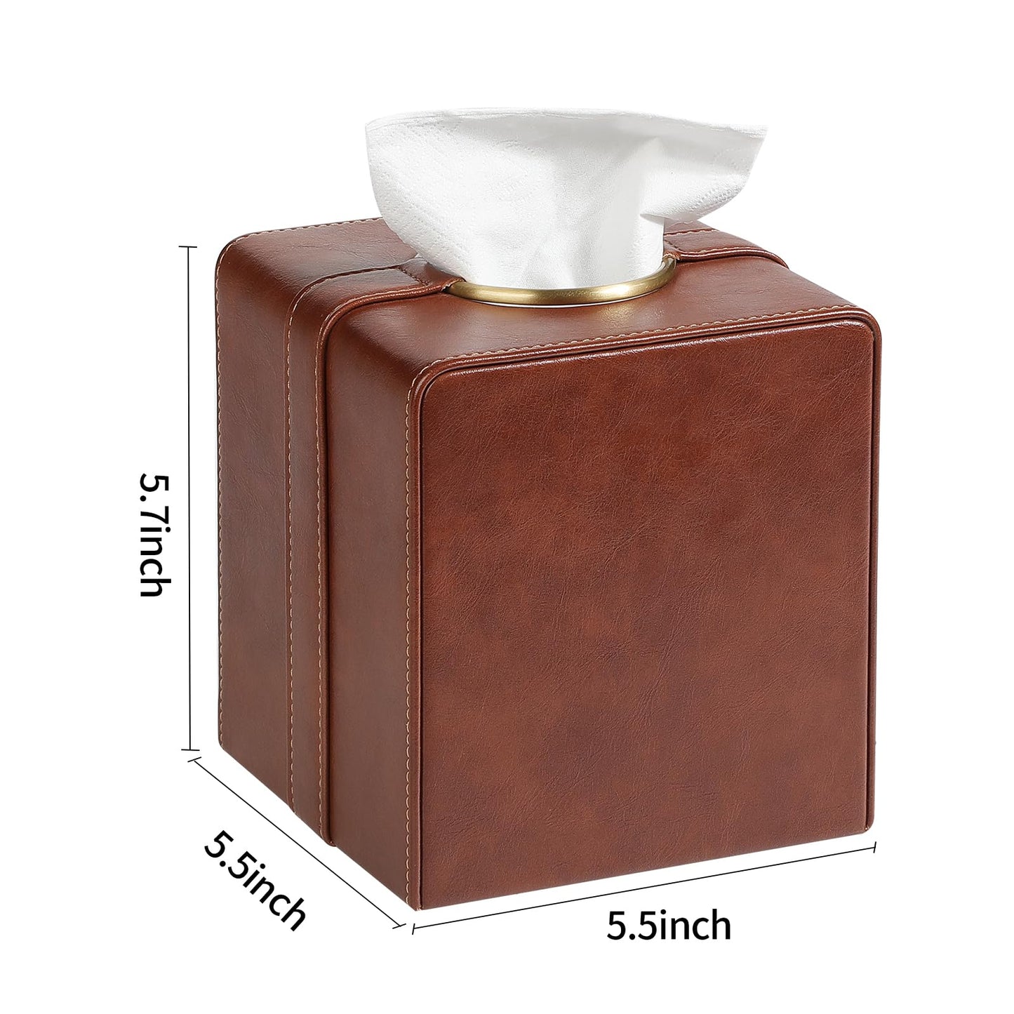 Cretkhp Luxury Square Tissue Box Cover, PU Leather Tissue Box Holder with Magnetic Closure and Gold Decorative Grommets for Bathroom Bedroom, Decorative Elegant Cube Tissue Holder (Brown)