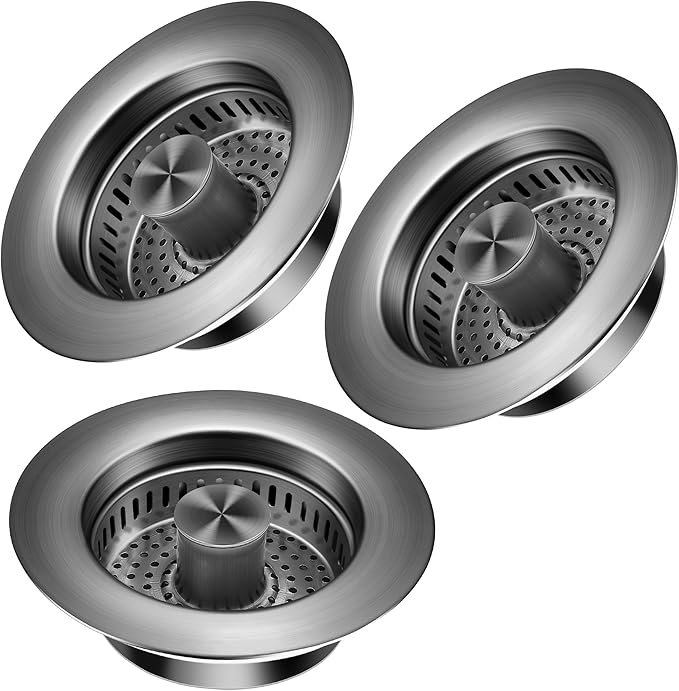 Kitchen Sink Drain Strainer 3 Pack, 304 Stainless Steel Pop Up Sink Stopper