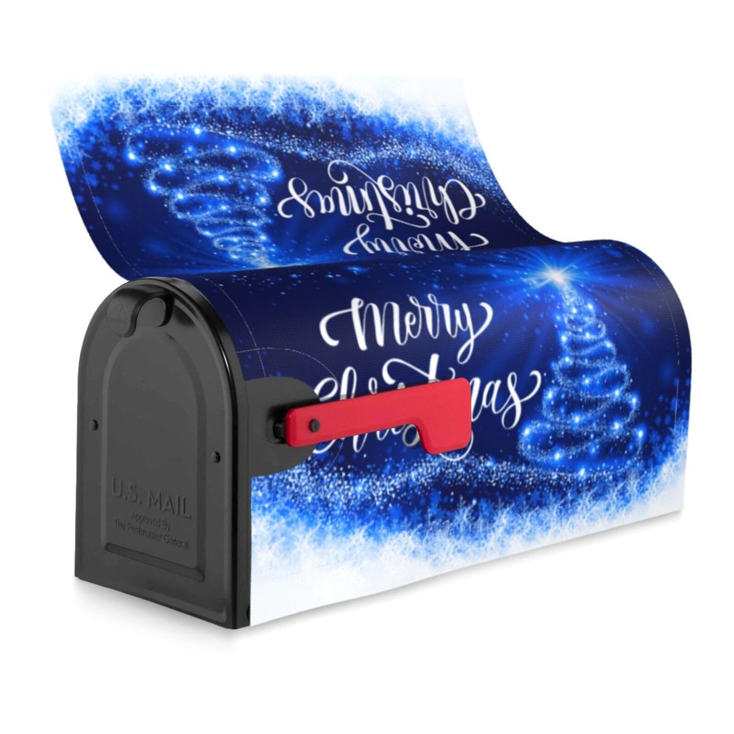 Mailbox Covers Merry Christmas Blue Snow Tree Magnetic Letter Post Box Cover Standard Size 25.5 x 21 Inch Garden Yard Home Decorative