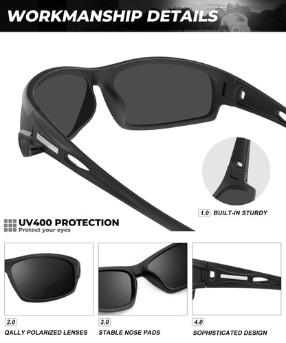 QALLY Polarized-Sunglasses-Men Sports Mens-Sunglasses: Sun-Glasses with UV400 Protection for Driving Golf Fishing Running