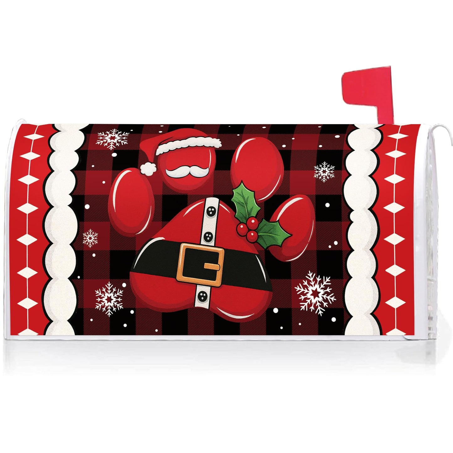Texupday Christmas Dog Cat Paw Buffalo Plaid Decor Mailbox Cover with Magnetic Strip Funny Winter Holiday Mailbox Wraps Post Letter Box Cover Standard Size 21" X 18" for Garden Outdoor Yard Decor