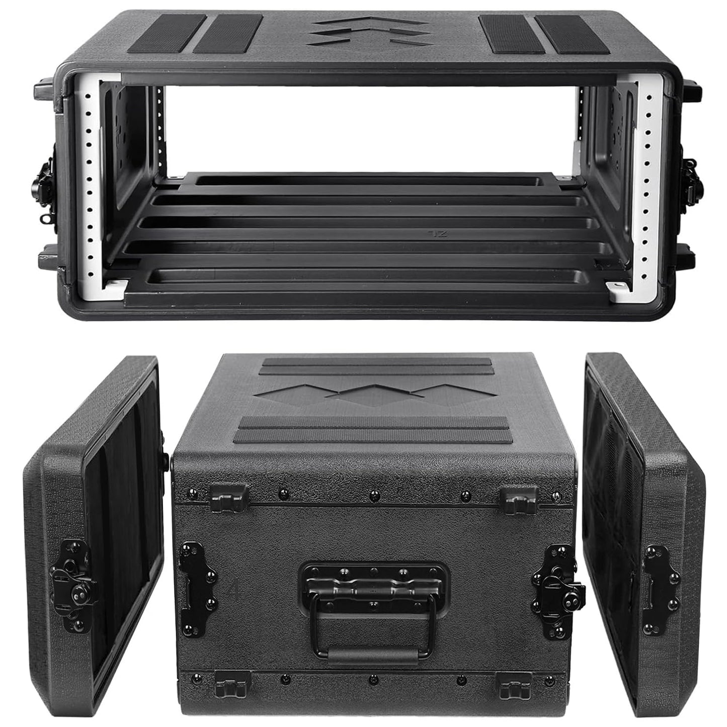Diandian 4U Rack Case Shallow 16" Depth, 19" Rackmount Flight Case, Watertight Dust-Proof, Shock Mount for Amplifier, Pro Audio, DJ Mixer, Effects with Microphone Compartments