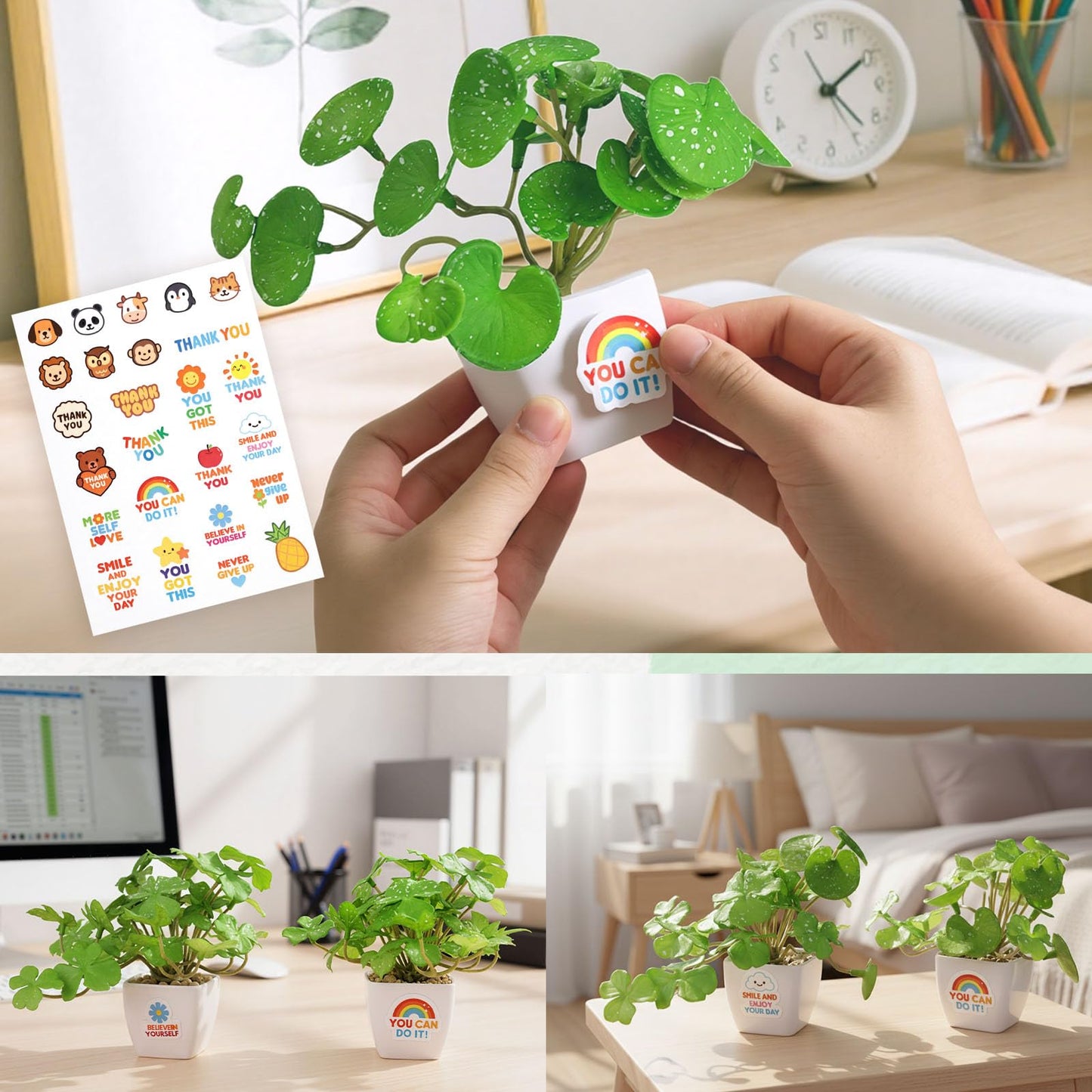 DomeStar 6 Pack Small Fake Plants, Faux Plants Potted 4.5" Tall for Bathroom Shelf Home Decor