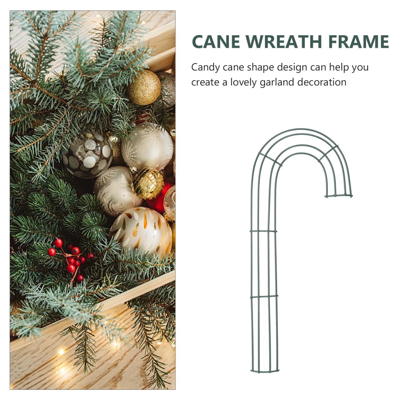 DECHOUS 4Pcs Candy Cane Wreath Frame Metal Christmas Candy Cane Shaped Wire Flower Frame J Letter Rings for DIY Christmas Decoration Indoor Outdoor Holiday, 12 Inch