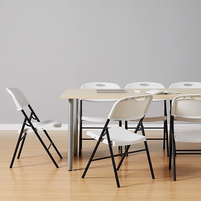 Amazon Basics Sturdy Foldable Plastic Chair, Portable, 350-Pound Capacity, White, 6-Pack