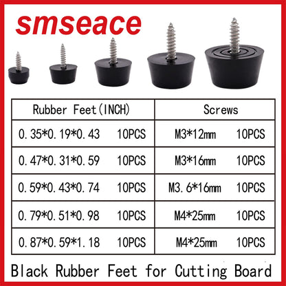 smseace 100PCS(5 Sizes) Rubber Feet for Cutting Board, Built-in Stainless Steel Washer and Screws, Non-Slip Rubber Feet for Furniture, Electronics, Tables, Sofas