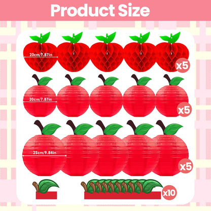 15Pcs Red Apple Paper Lanterns, Apple Decor Hanging Decorations Classroom Home Office Birthday & Fruit Themed Parties