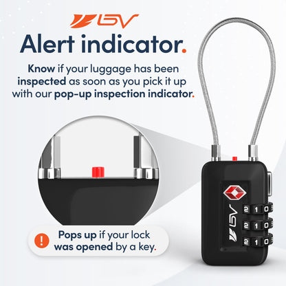 BV Black Combination Lock, TSA Approved, Resettable, 1000 Possibilities