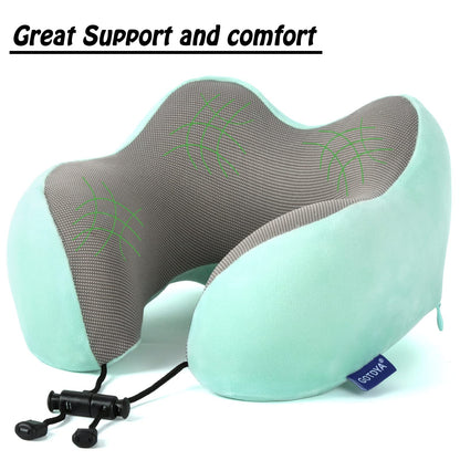 Travel Pillow,Travel Neck Pillows for Sleeping,100% Pure Memory Foam Soft Comfort & Support Pillow for Airplane/Car/Office&Home Rest Use-Pink