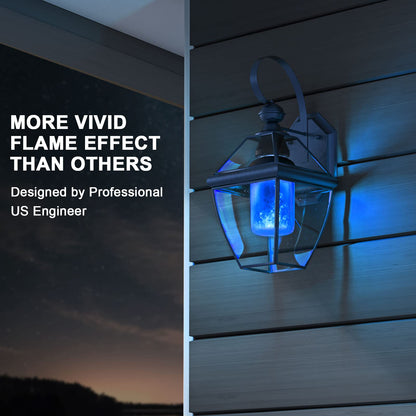 Hompavo 【Upgraded】 LED Flame Light Bulbs, 4 Modes Flickering Light Bulbs with Upside Down Effect, E26 Flame Bulb for Halloween Christmas Party Patio Porch Home Indoor Outdoor Decorations - 2 Blue