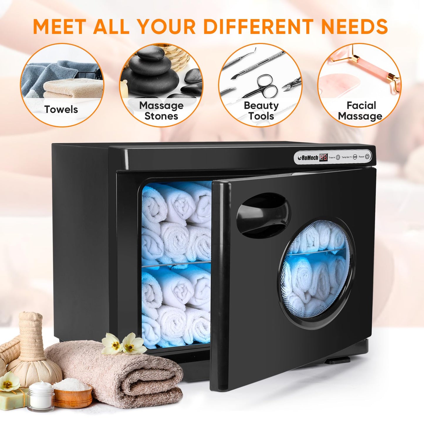 ROMECH 23L Hot Towel Warmer Cabinet, Professional Towel Heater with LED Temperature Display Setting, Extra Large Capacity Towel Warmers for Spa Massage Salon Home (White, 23L)