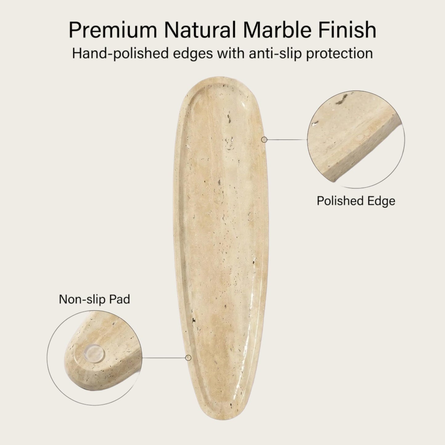 PracFit Natural Travertine Vanity Tray, 16.6"x4.6" Real Marble Decorative Tray for Bathroom Countertop & Home Decor, Catchall Organizer for Jewelry, Candles, Cosmetics & Perfume（Travertine）